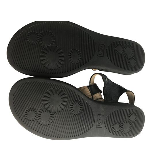UGG Girls Black Leather Sandals Open Toe Size 4 Bohemian Beach - Picture 4 of 8